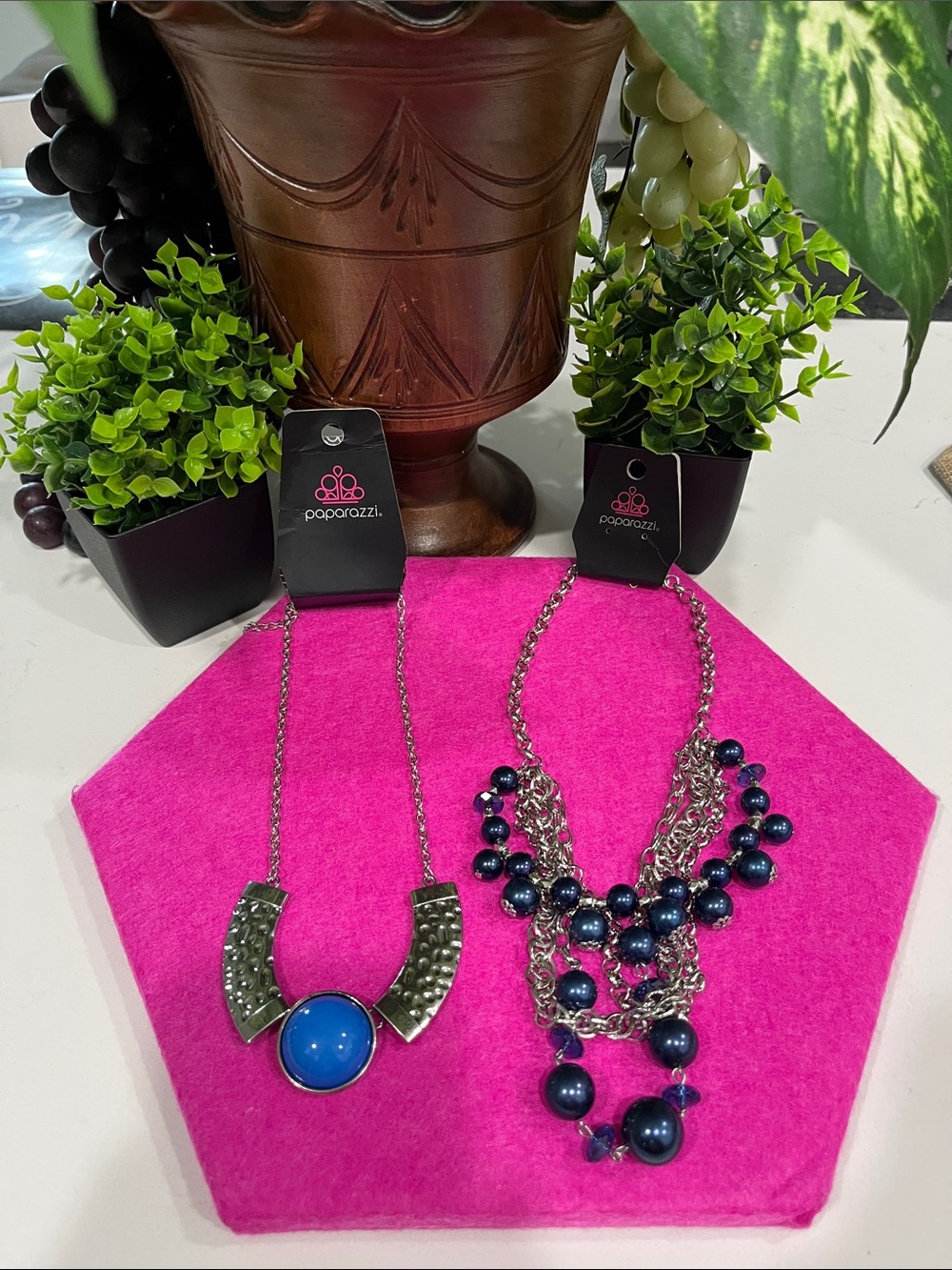 Bundle of 2- paparazzi blue necklaces with silver chain. * no earrings included!
